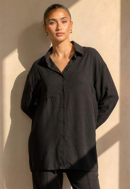 NEW290726 Zwarte Blouse met Kraag en Knoopsluiting