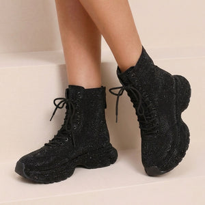 NEW290726 Zwarte Glitter Sneakers met Hoge Schacht