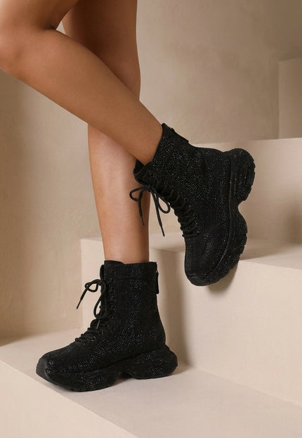 NEW290726 Zwarte Glitter Sneakers met Hoge Schacht
