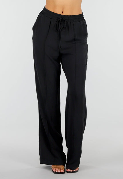 NEW290726 Zwarte Wide Leg Broek met Strikkoord