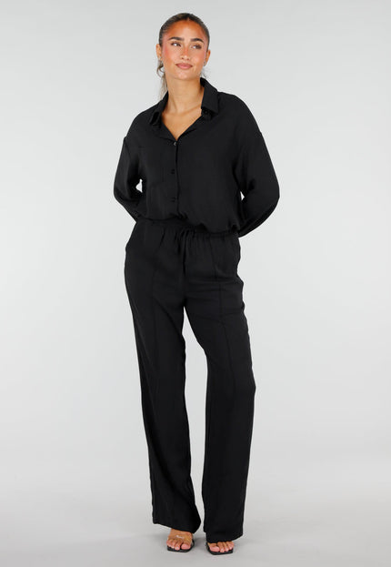 NEW290726 Zwarte Wide Leg Broek met Strikkoord