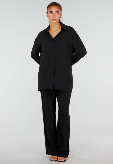 NEW290726 Zwarte Wide Leg Broek met Strikkoord