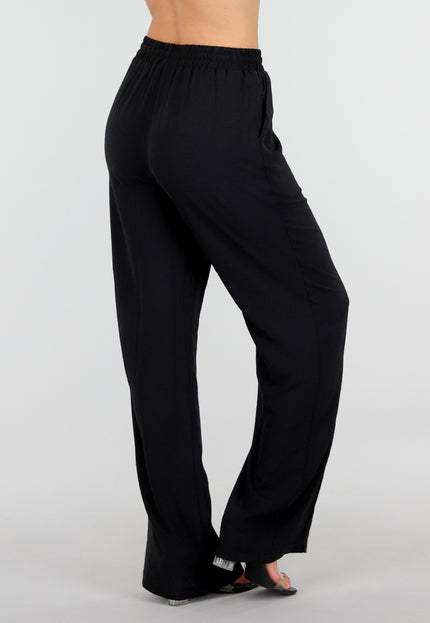 NEW290726 Zwarte Wide Leg Broek met Strikkoord