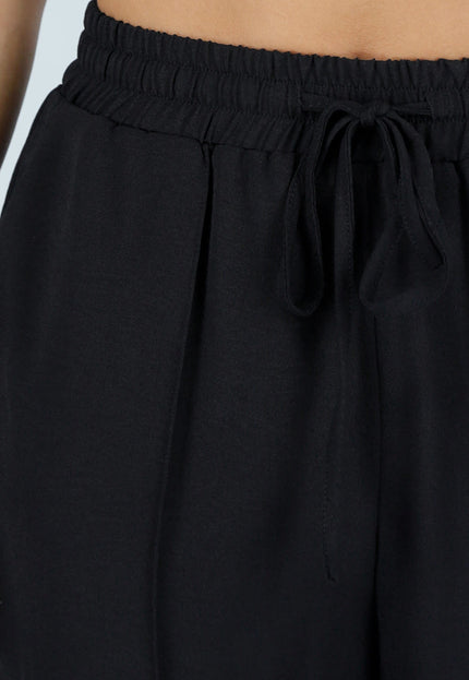 NEW290726 Zwarte Wide Leg Broek met Strikkoord