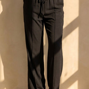 NEW290726 Zwarte Wide Leg Broek met Strikkoord