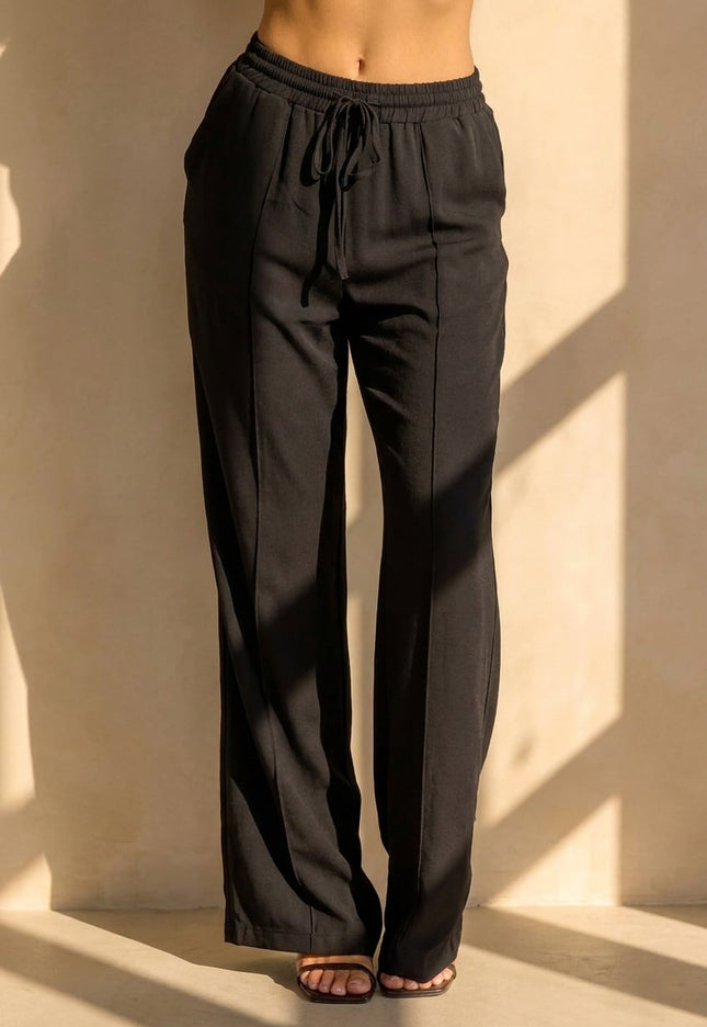 NEW290726 Zwarte Wide Leg Broek met Strikkoord