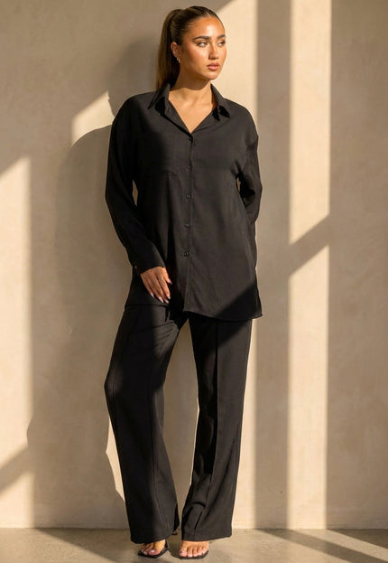 NEW290726 Zwarte Wide Leg Broek met Strikkoord