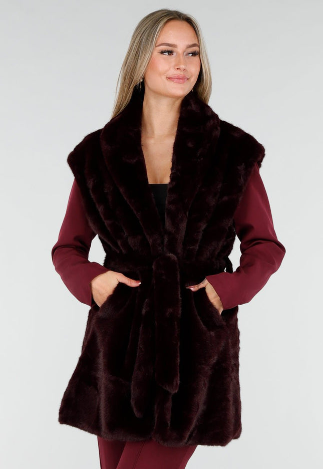 NEW291025 Bordeauxrode Bont Bodywarmer