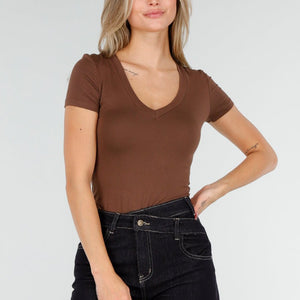 NEW291025 Bruine Body met V-Hals