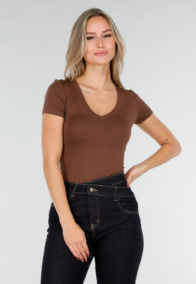 NEW291025 Bruine Body met V-Hals