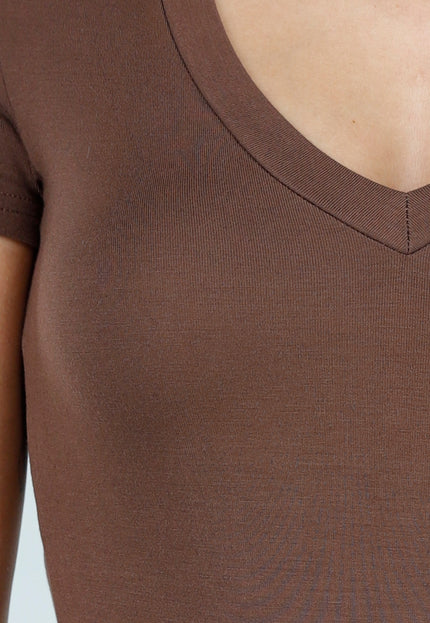 NEW291025 Bruine Body met V-Hals