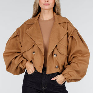 NEW291025 Camel Cropped Suede Trenchcoat