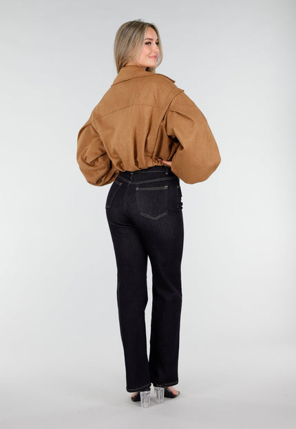 NEW291025 Camel Cropped Suede Trenchcoat