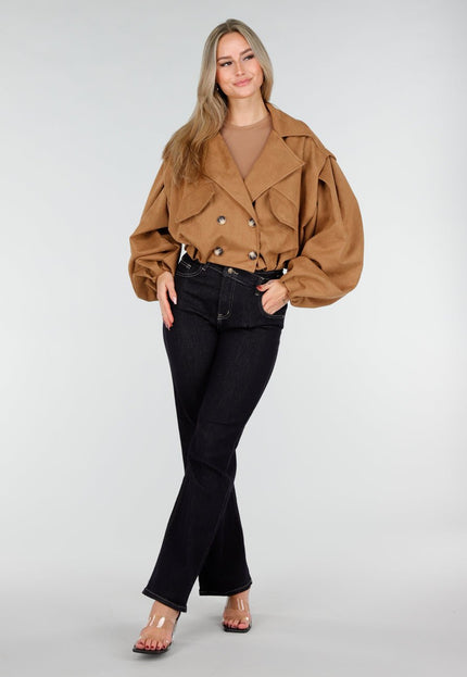 NEW291025 Camel Cropped Suede Trenchcoat