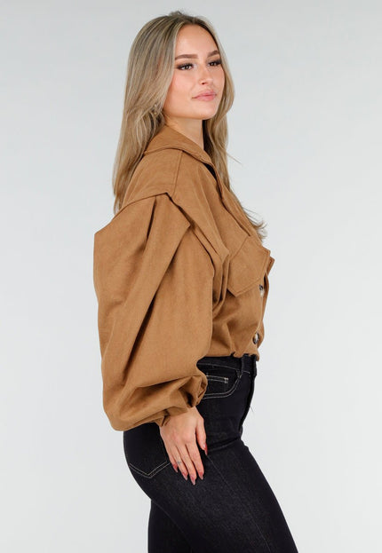 NEW291025 Camel Cropped Suede Trenchcoat
