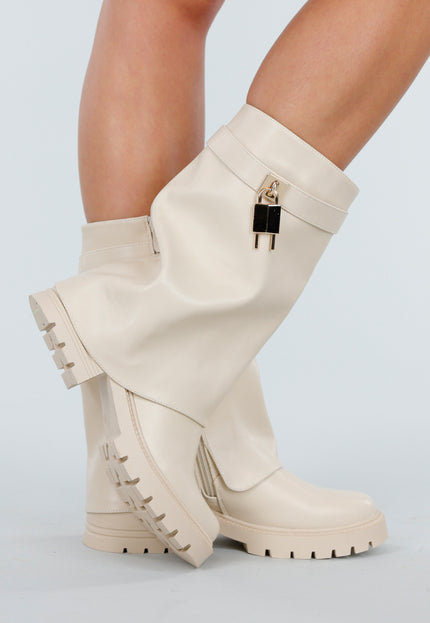 OP=OP.50.NL Crèmekleurige Enkelhoge Boots