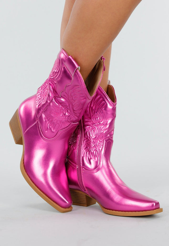 NEW291025 Metallic Roze Cowboylaarzen