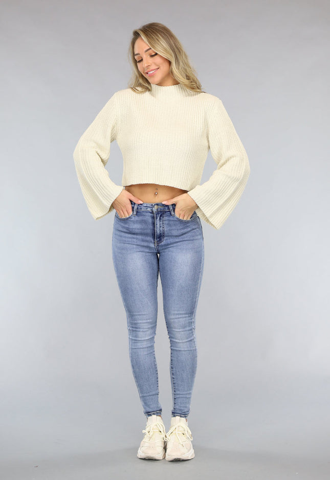 NEW2911 Beige Korte Gebreide Trui