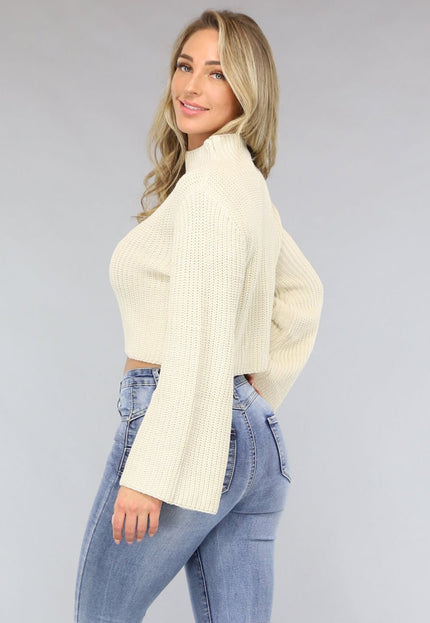 NEW2911 Beige Korte Gebreide Trui