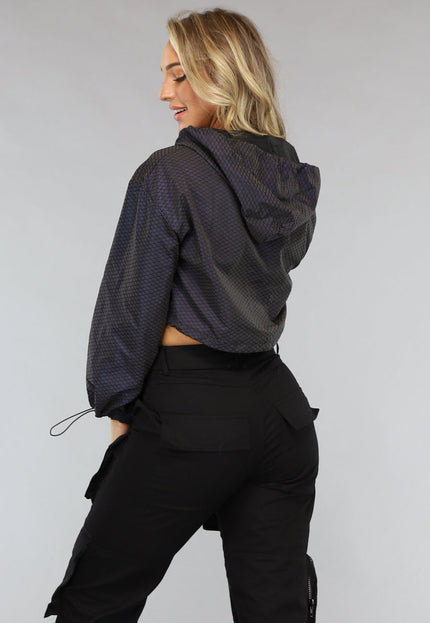 OP=OP.AV.09 Reflecterend Cropped Windjack met Schubben Patroon