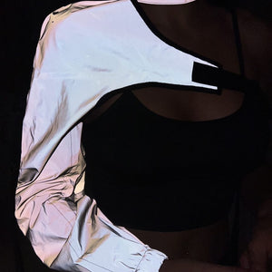 NEW2911 Reflecterende One Sleeve Top met Choker