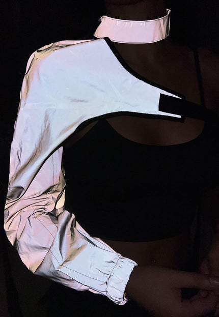 NEW2911 Reflecterende One Sleeve Top met Choker