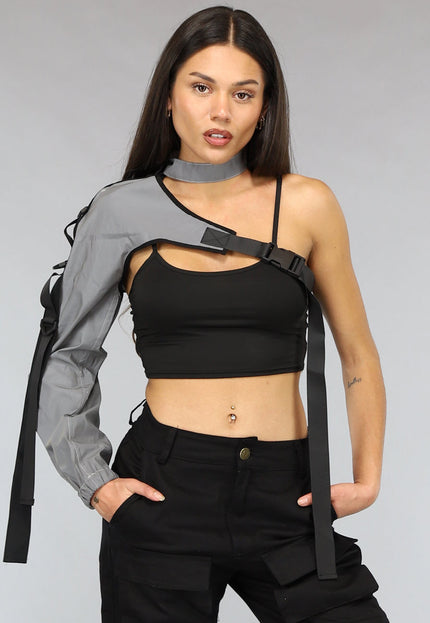 NEW2911 Reflecterende One Sleeve Top met Choker