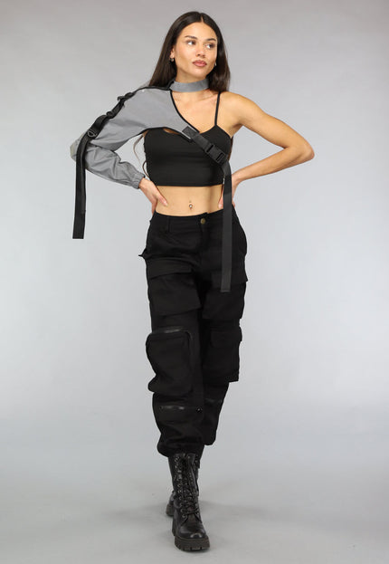 NEW2911 Reflecterende One Sleeve Top met Choker