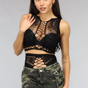 NEW2911 Zwarte Korte Fishnet Two Piece
