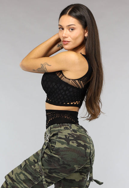 NEW2911 Zwarte Korte Fishnet Two Piece