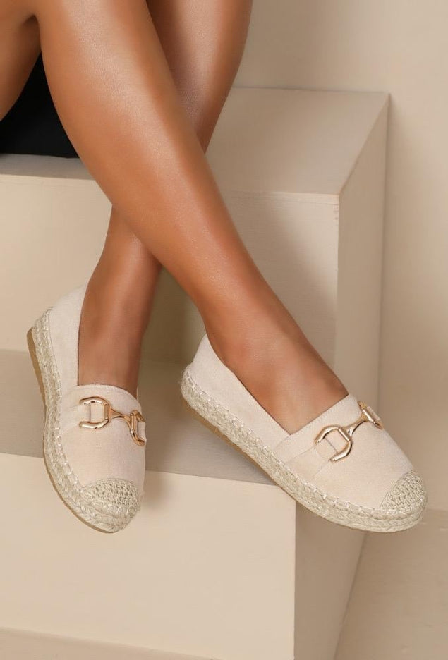 NEW300425 Beige Espadrilles met Gouden Horsebit