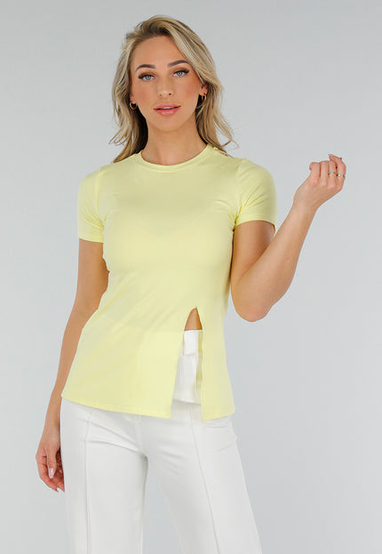 NEW300425 Butter Yellow Stretch Top met Split