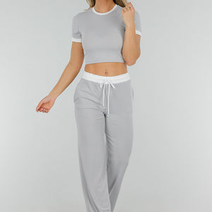 NEW300425 Grijze Geribde Two Piece Stretch set