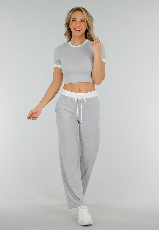 NEW300425 Grijze Geribde Two Piece Stretch set