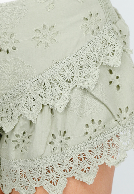 NEW300425 Groene Broderie Short met Ruffles
