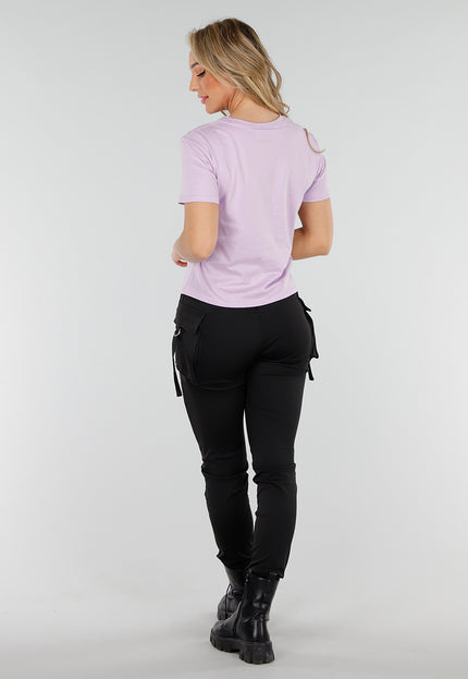 NEW300425 Lichtpaars Stretch T-shirt met Loose Fit