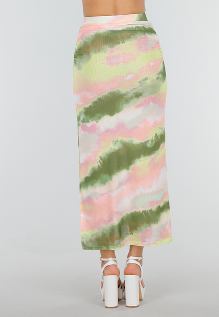 NEW300425 Mesh Multicolor Maxirok met Plooien