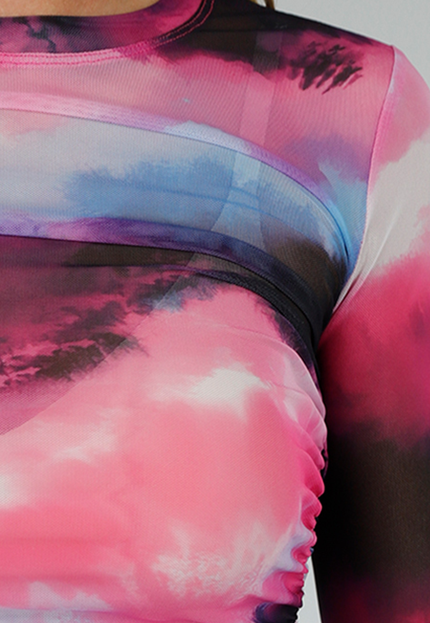 NEW300425 Mesh Tie Dye Cropped Top met Lange Mouwen