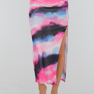 NEW300425 Mesh Zwart Roze High Waist Stretch Rok met Tailleband