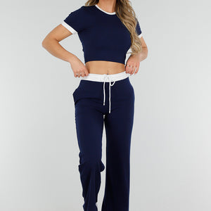 NEW300425 Navy Two Piece Set met Stretch