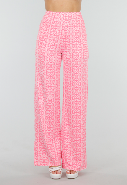 NEW300425 Roze High Waist Stretch Broek met Print