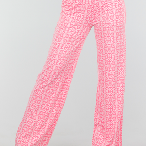 NEW300425 Roze High Waist Stretch Broek met Print