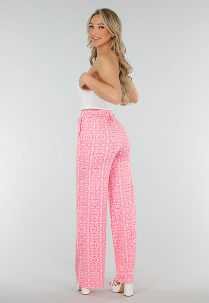 NEW300425 Roze High Waist Stretch Broek met Print
