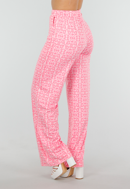 NEW300425 Roze High Waist Stretch Broek met Print