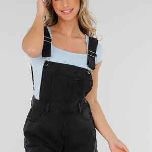 NEW300425 Zwarte Denim Tuinbroek Playsuit