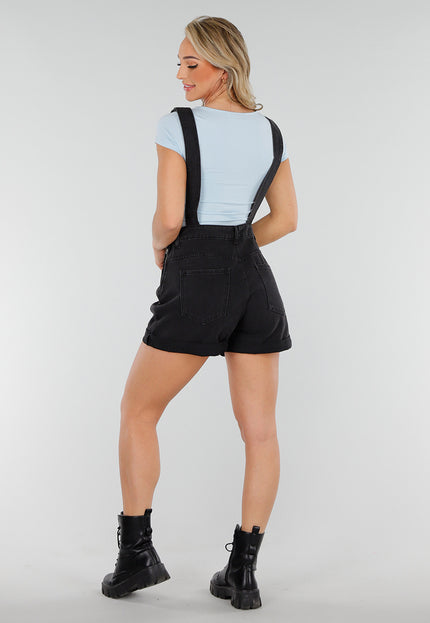 NEW300425 Zwarte Denim Tuinbroek Playsuit