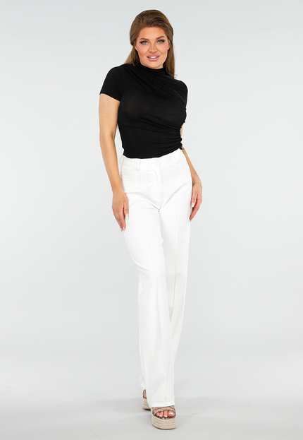 NEW300425 Zwarte Gedrapeerde Stretch Top met Glans