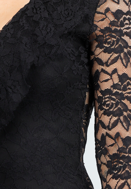 NEW300425 Zwarte Kanten playsuit met Ruffles