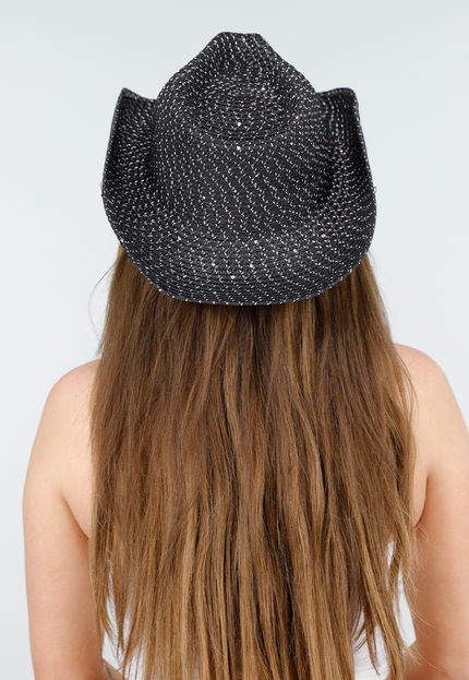 NEW300425 Zwarte Strohoed met Gouden Draad en Pailleten