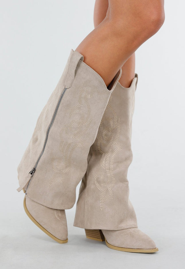 Beige Cowboylaarzen met Borduursel